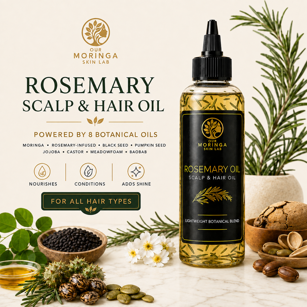 Rosemary Scalp & Hair Oil — powered by 8 botanical oils