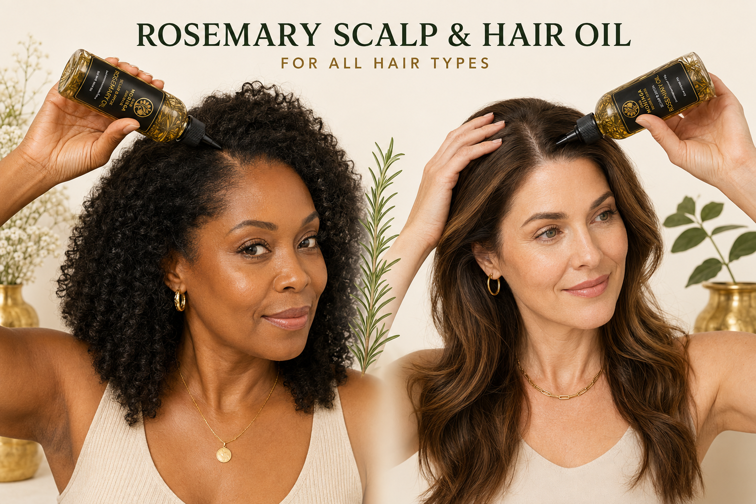 Rosemary Scalp & Hair Oil applied to scalp — for all hair types